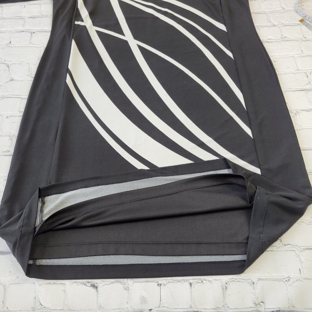 ✅ Chico’s Black & White Jersey sheath midi length 3/4 sleeve Dress lined size 2 - Picture 5 of 9